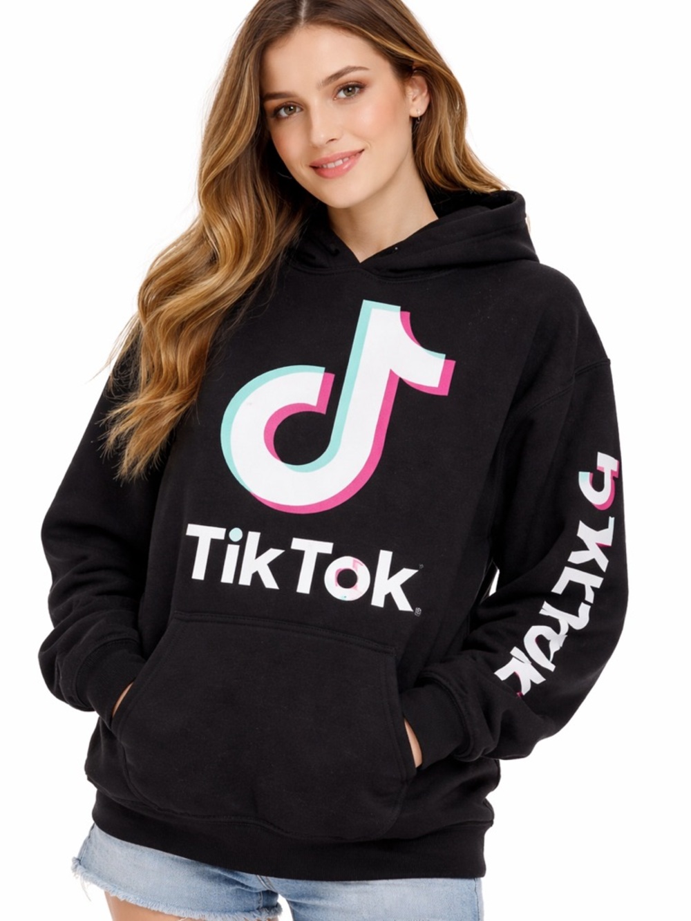 TIK TOK Hoodie Unisex  Black with Teal Accent XL but fits small